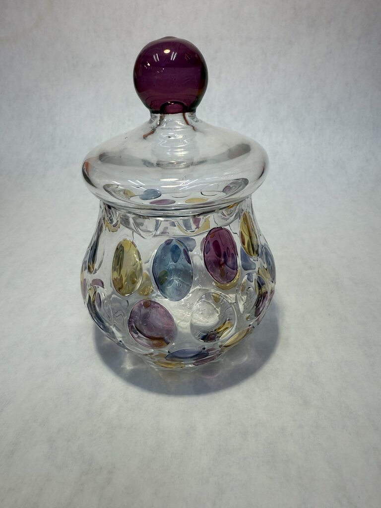Vtg. Colored Dots Creamer and Sugar Bohemia Crystal Crystalix