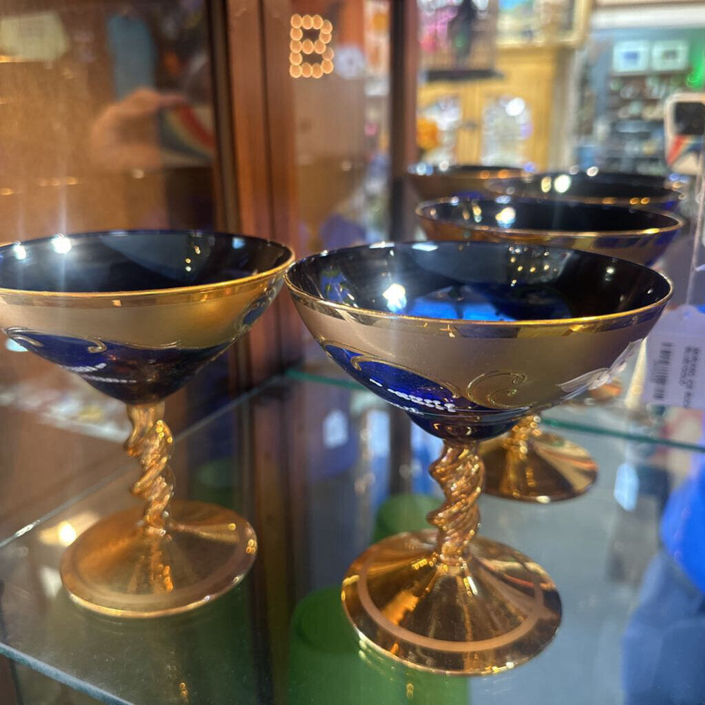 SET OF 5 MURANO COBALT GOBLETS