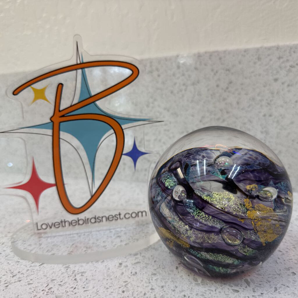 Medium Purple Glass Paperweight- signed