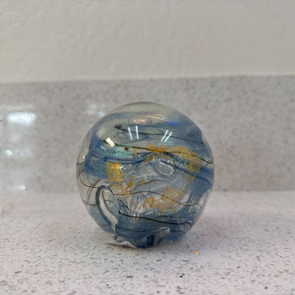 Med. Blue Swirl Glass Paperweight
