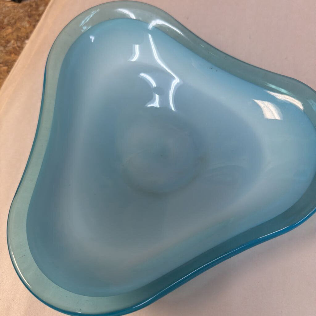 Vintage Murano Sommerso Blue Biomorphic Art Glass Bowl 8"