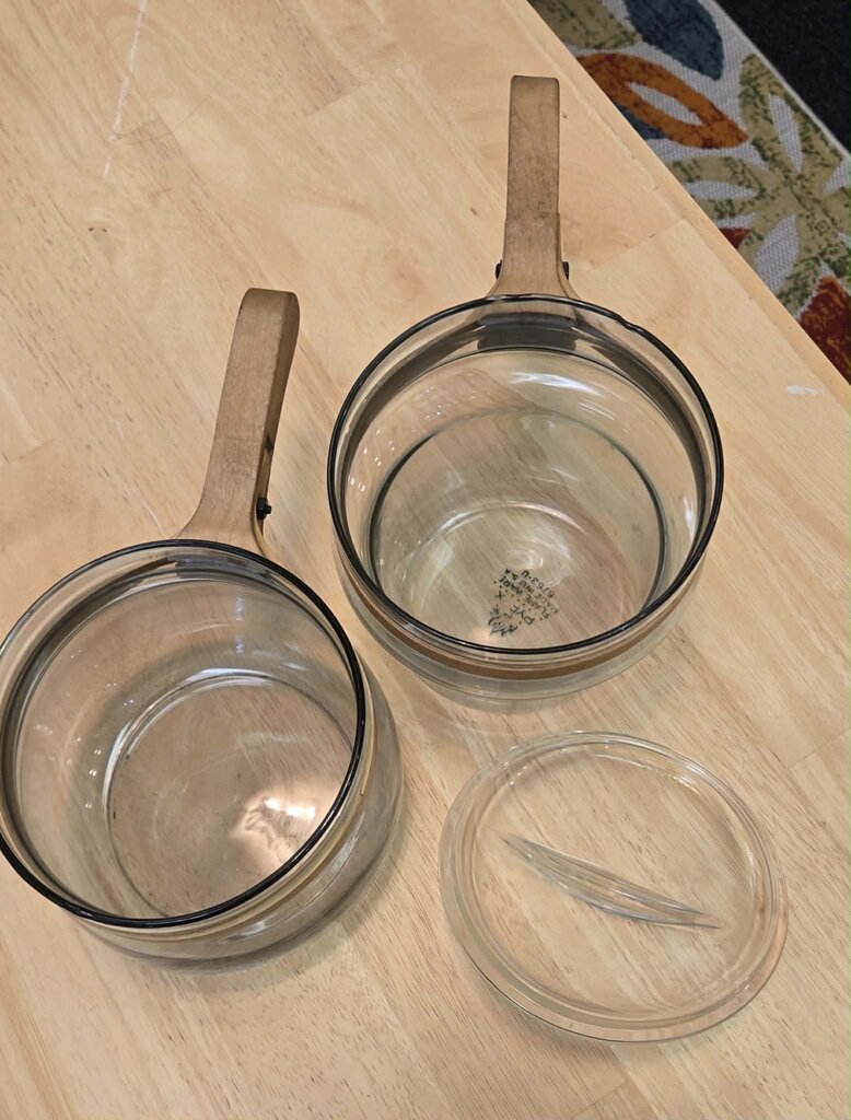 Pyrex Flameware WW2 Double Boiler Wood Handles and Band
