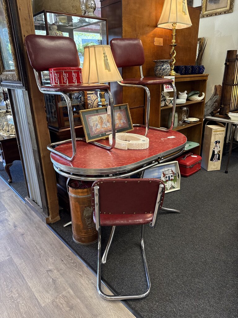 Vintage 1950s Red Formica Dinette Table with Three Chairs | Mid-Century Kitchen Set