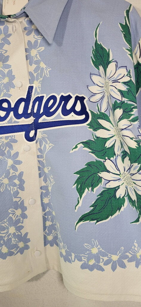 MENDED WING - Cropped White flowered Women's DODGERS Jersey - SIZE L