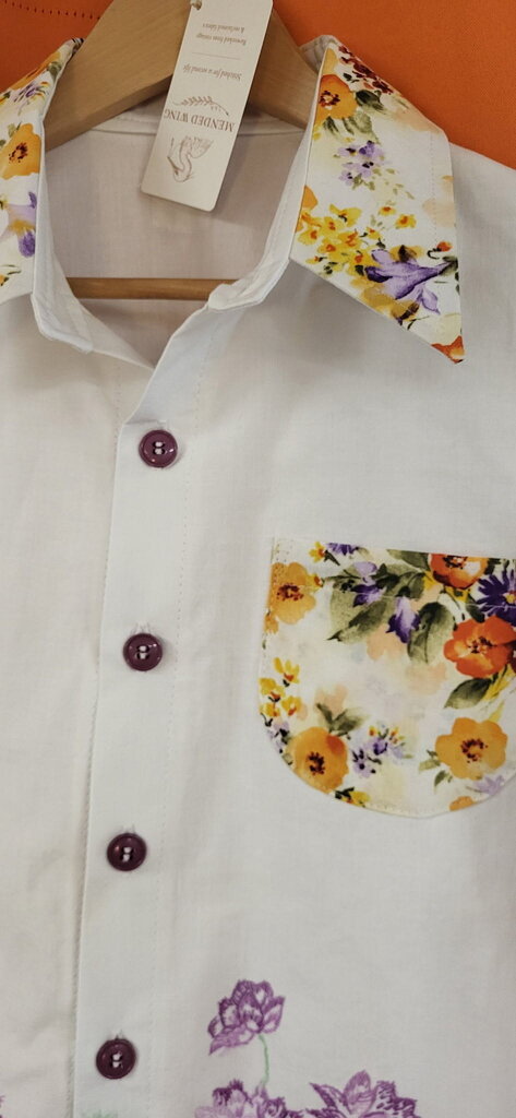 Mended Wing Cropped Embroidered Pillowcase Top – Purple Flowers – Women's Size M