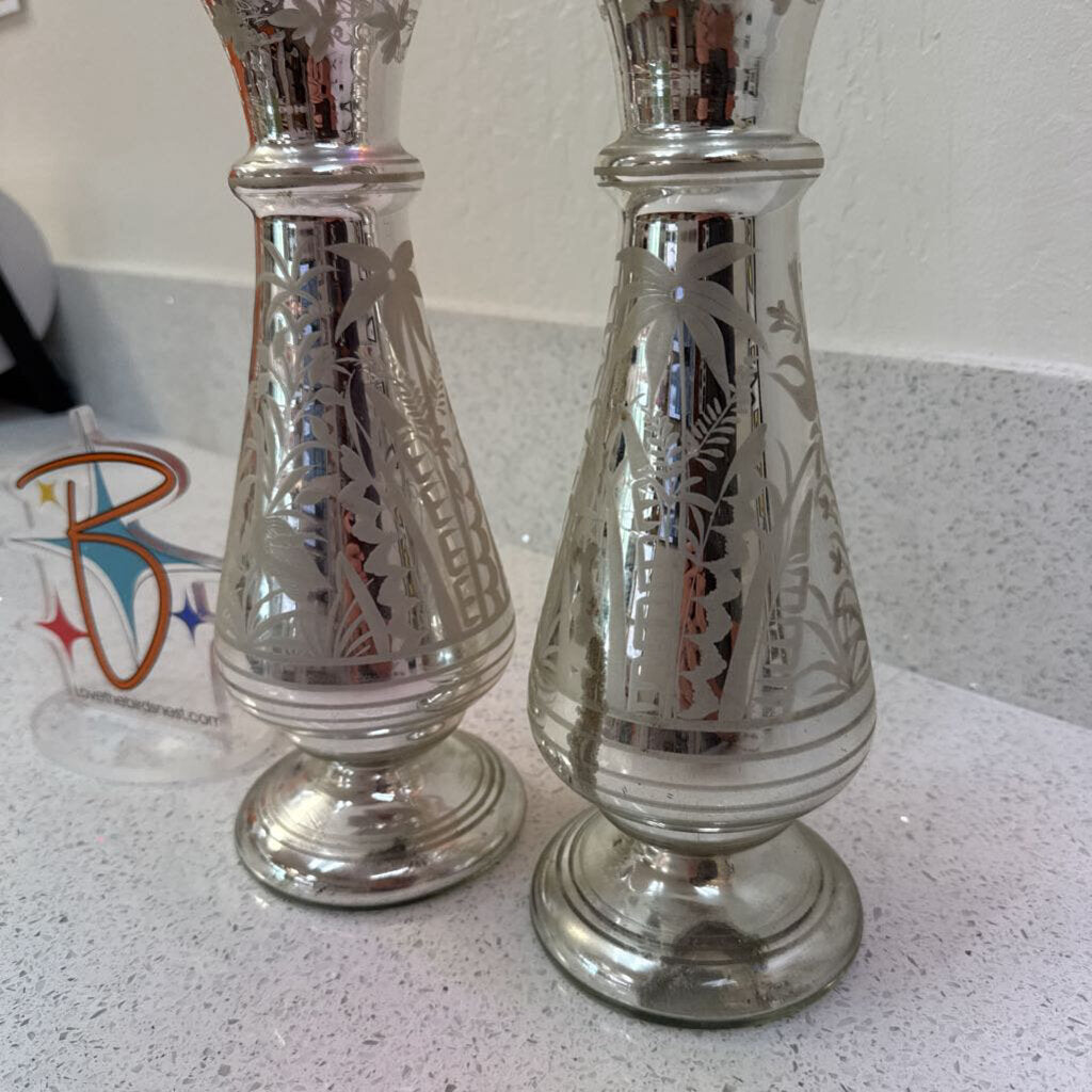 Pair of Antique Mercury glass vases