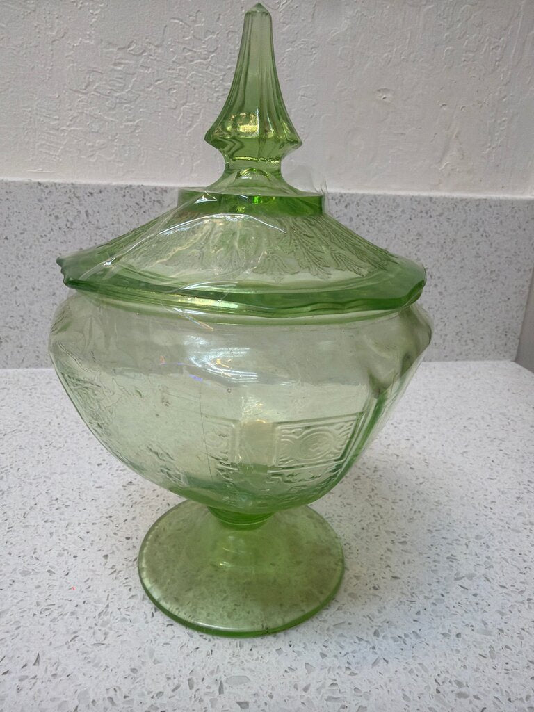 Vintage Anchor Hocking Princess Candy Dish Lidded Green Depression Uranium Glass