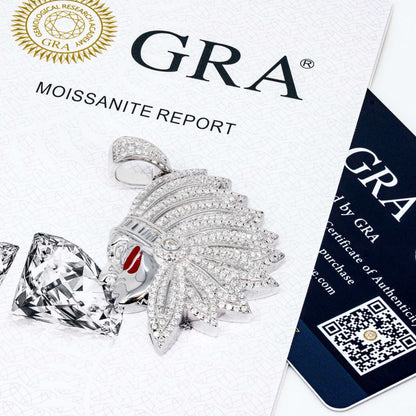 Native American Indian Chef Moissanite Pendant 925 Sterling Silver