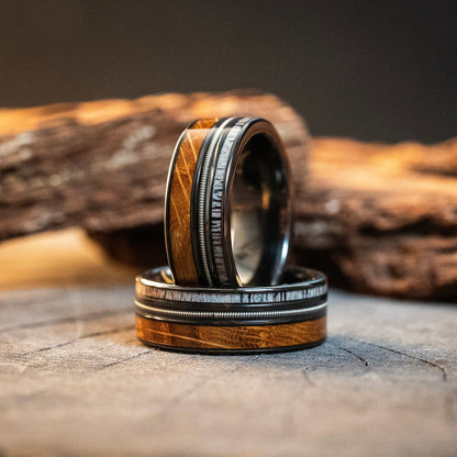 Whiskey Barrel Tungsten Carbide Ring Guitar String Antler