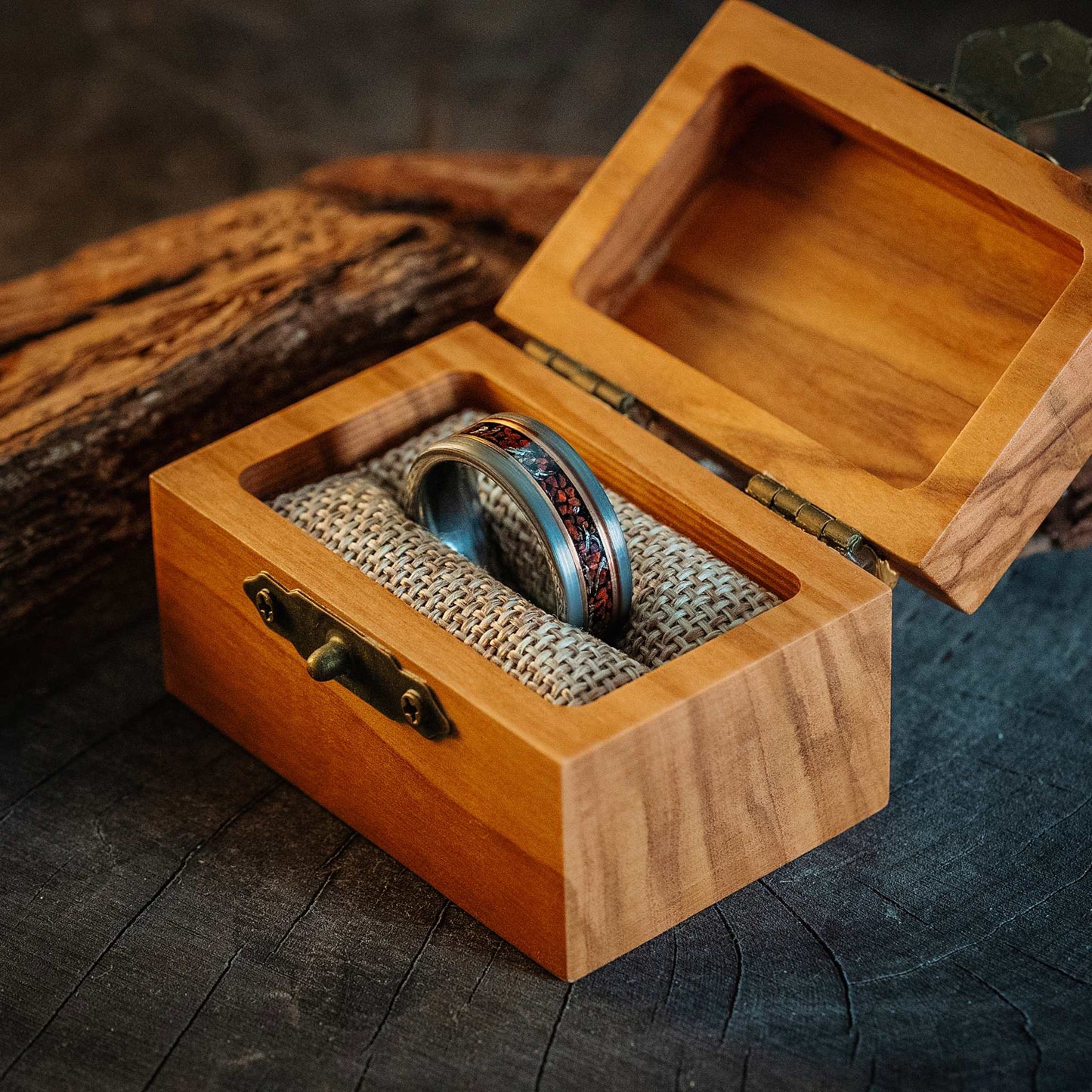 Silver Rose Tungsten Carbide Ring Dinosaur Bone Fossil Meteorite