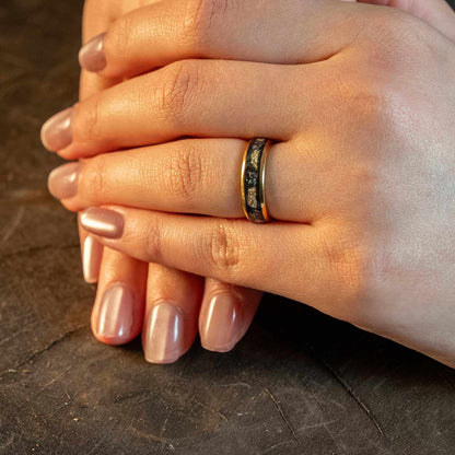 Meteorite x Gold Leaf Tungsten Carbide Ring - 6mm