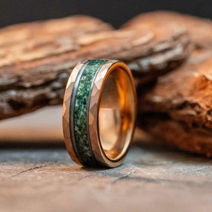 Moss Agate Rose Gold Tungsten Ring