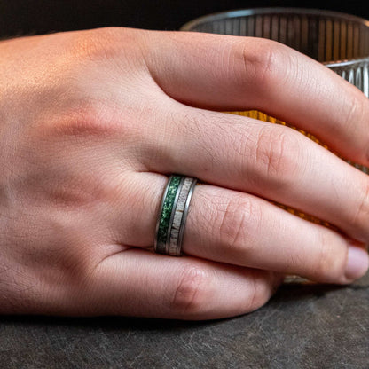 Moss Agate x Antler Tungsten Carbide Ring