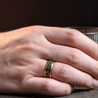 Moss Agate x Gold Leaf Tungsten Carbide Ring