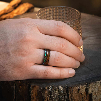 Guitar String x Abalone Shell x Hawaiian Koa Wood Rose Gold Tungsten Ring