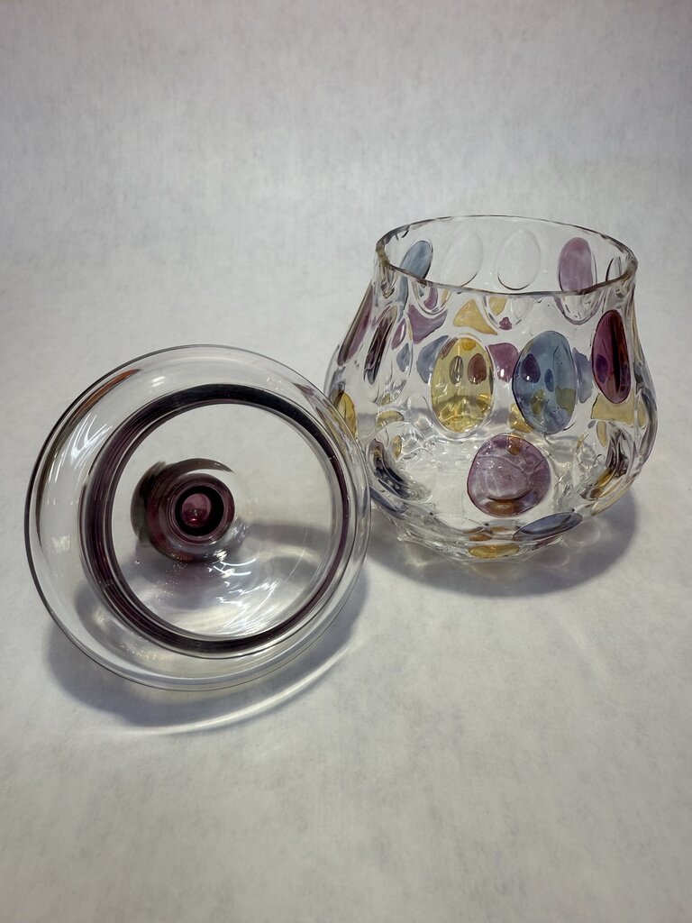 Vtg. Colored Dots Creamer and Sugar Bohemia Crystal Crystalix