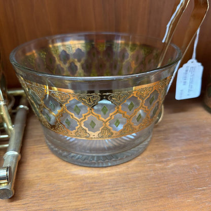 Culver ice bucket with 6 glasses & condiment dish & tongs