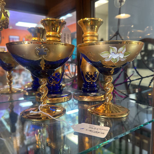 SET OF 5 MURANO COBALT GOBLETS