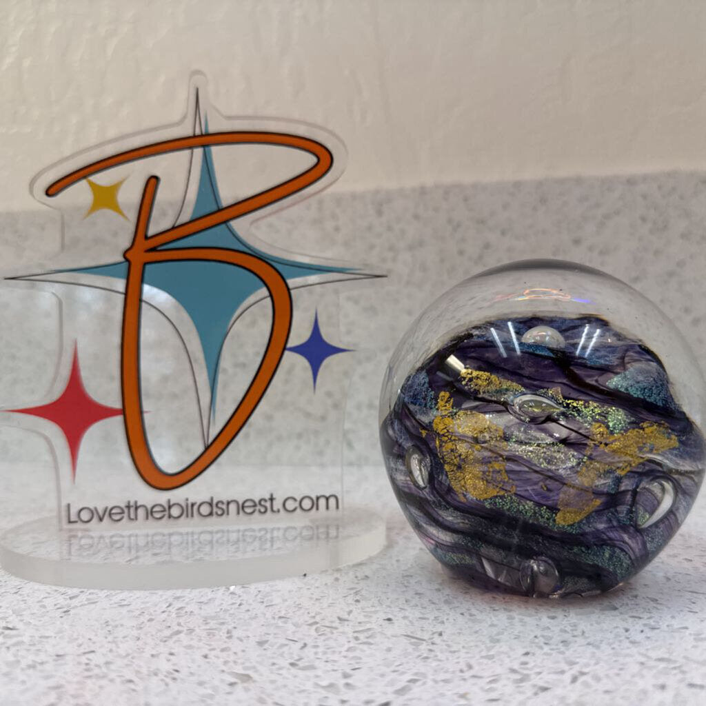 Medium Purple Glass Paperweight- signed