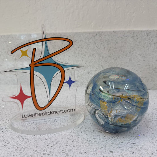 Med. Blue Swirl Glass Paperweight