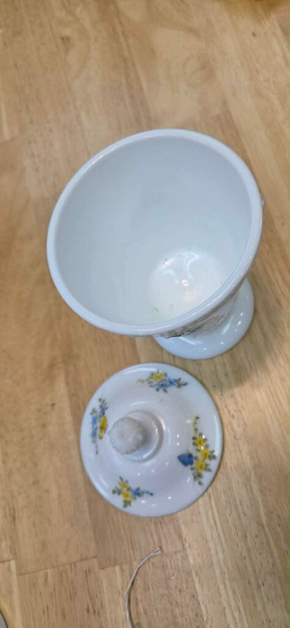 Fenton Handpainted Butterfiles on Milk Glass Covered Jar - Signed by Artist