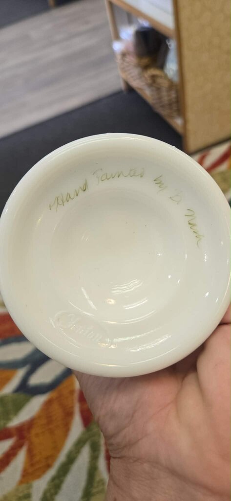 Fenton Handpainted Butterfiles on Milk Glass Covered Jar - Signed by Artist