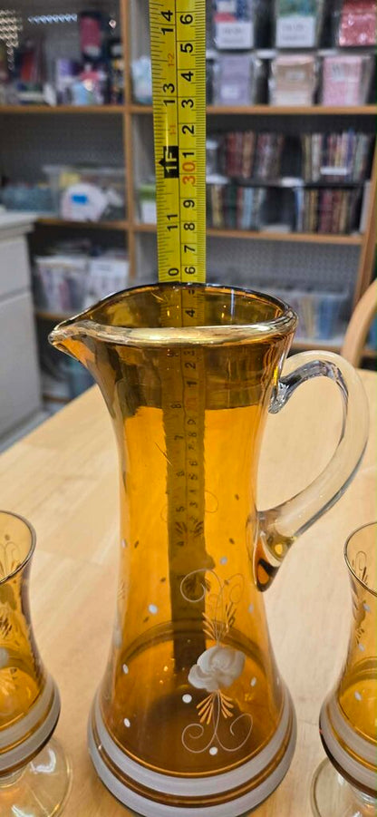 MCM 7pc Handpainted Pitcher and Glasses Excellent Condition