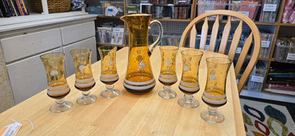 MCM 7pc Handpainted Pitcher and Glasses Excellent Condition