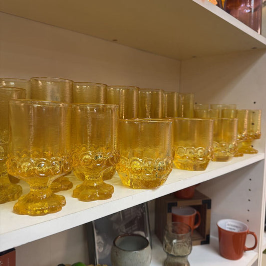 Set of (15) Vintage Tiffan Franciscan Madeira Cornsilk Yellow Pedestal Ice Tea Glasses