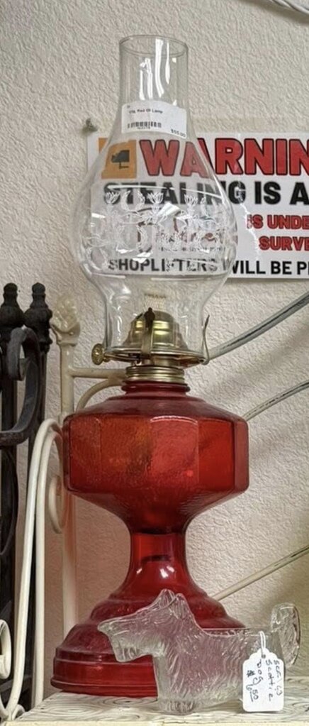 Vtg. Red Oil Lamp