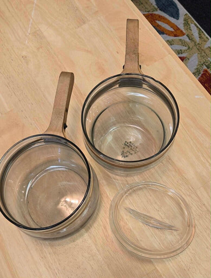 Pyrex Flameware WW2 Double Boiler Wood Handles and Band