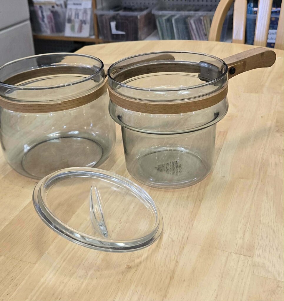 Pyrex Flameware WW2 Double Boiler Wood Handles and Band