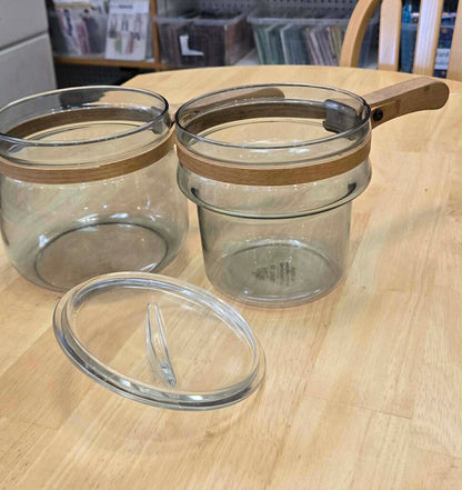 Pyrex Flameware WW2 Double Boiler Wood Handles and Band