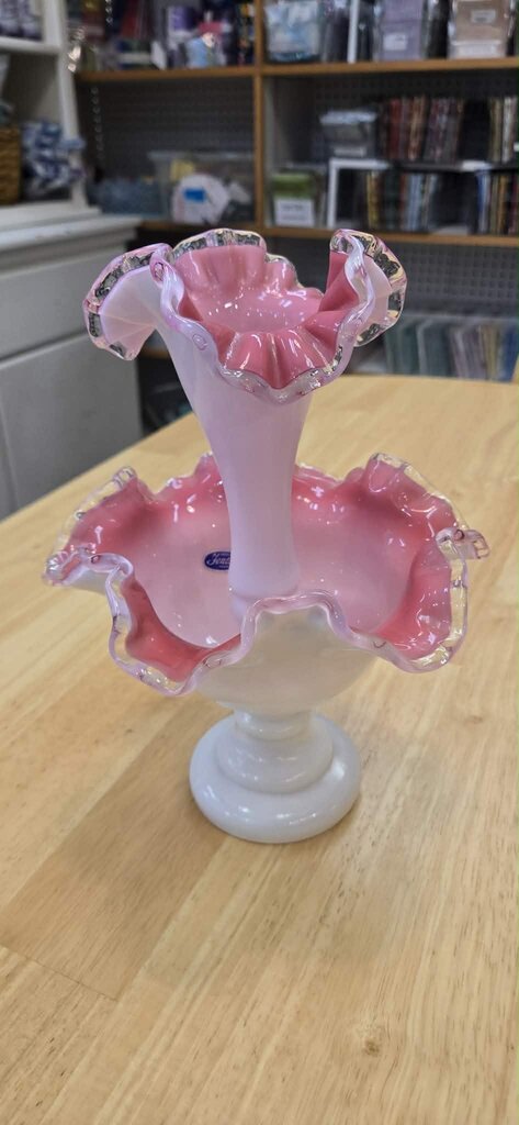 Vintage Fenton #7202 Peach Crest Single Horn Epergne 1955-1962