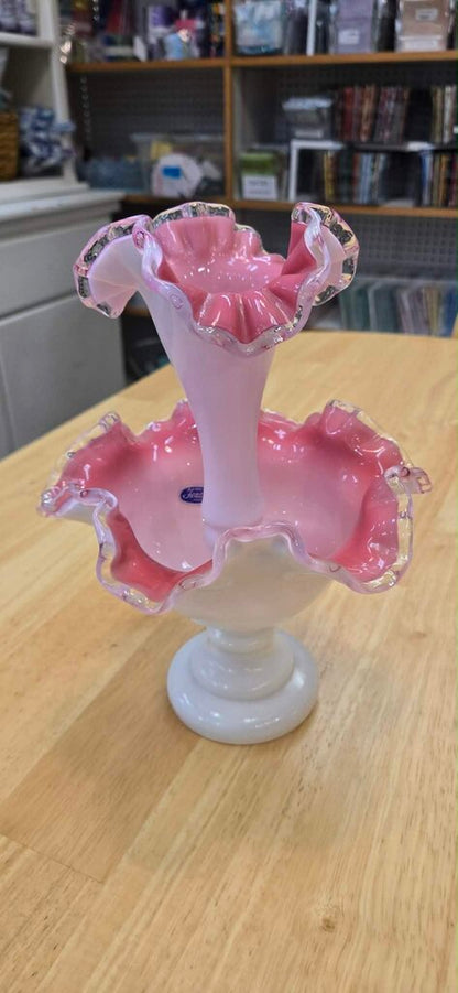 Vintage Fenton #7202 Peach Crest Single Horn Epergne 1955-1962