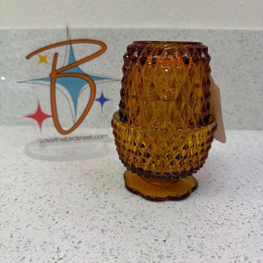 Indiana Glass Amber Diamond Point Fairy Lamp
