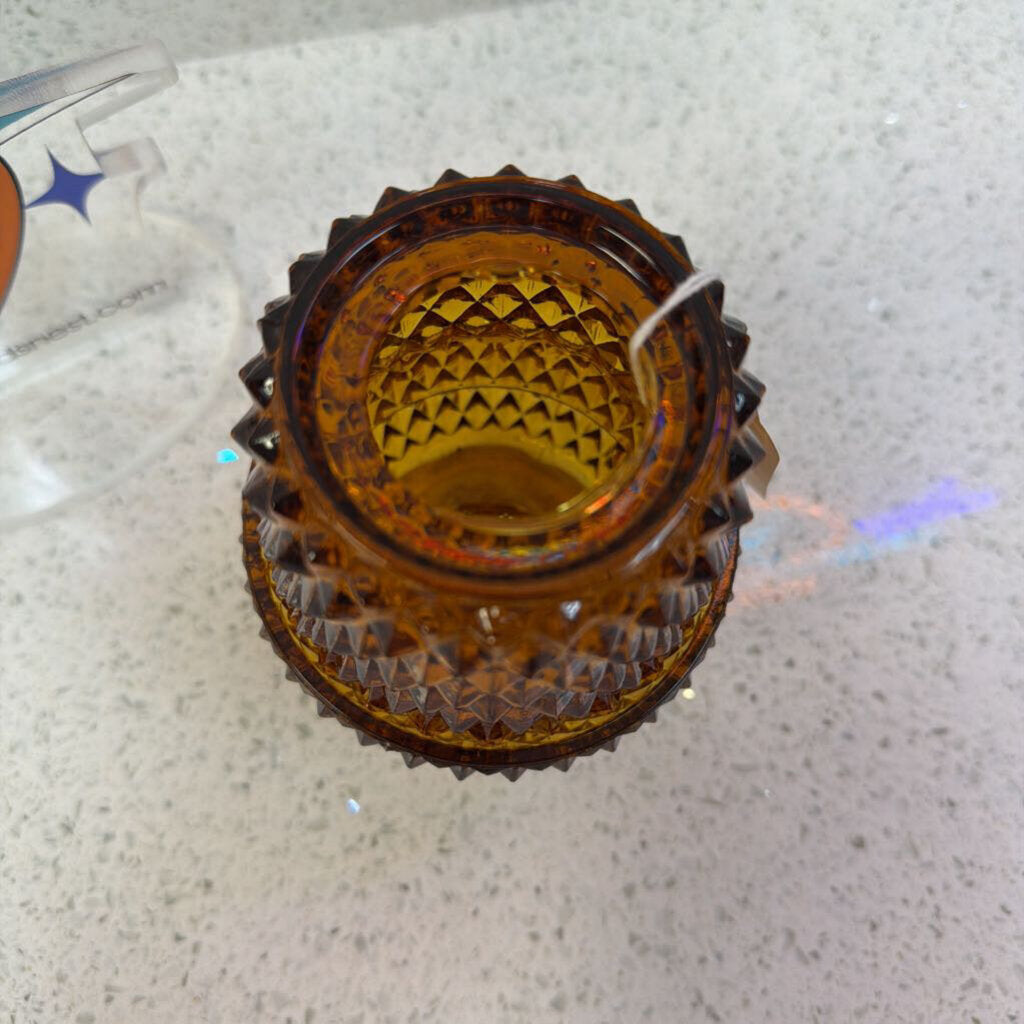 Indiana Glass Amber Diamond Point Fairy Lamp