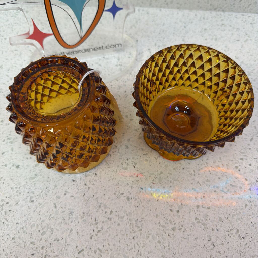 Indiana Glass Amber Diamond Point Fairy Lamp