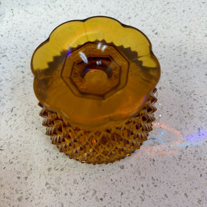 Indiana Glass Amber Diamond Point Fairy Lamp