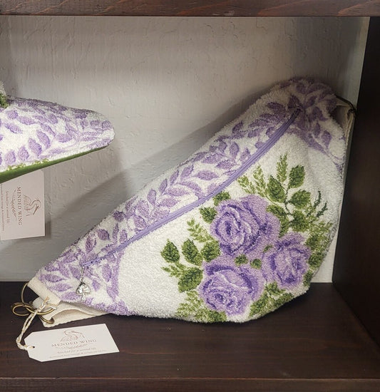 MENDED WING - Vtg Purple Floral towel Large Belt Bag