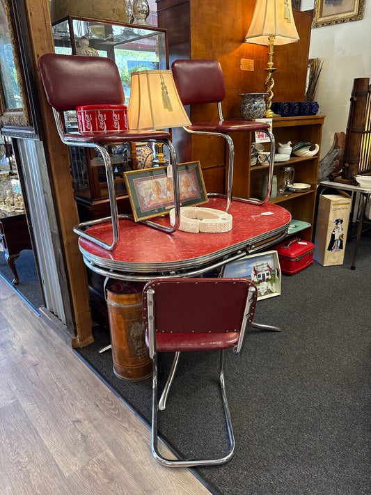 Vintage 1950s Red Formica Dinette Table with Three Chairs | Mid-Century Kitchen Set