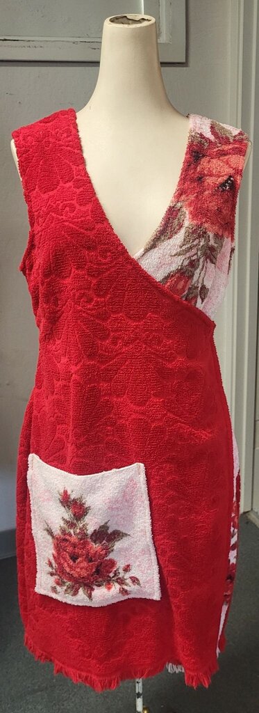 MENDED WING - Red Flowered Towel Wrap Dress - Size M