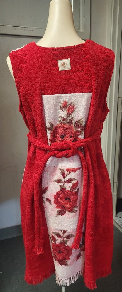 MENDED WING - Red Flowered Towel Wrap Dress - Size M