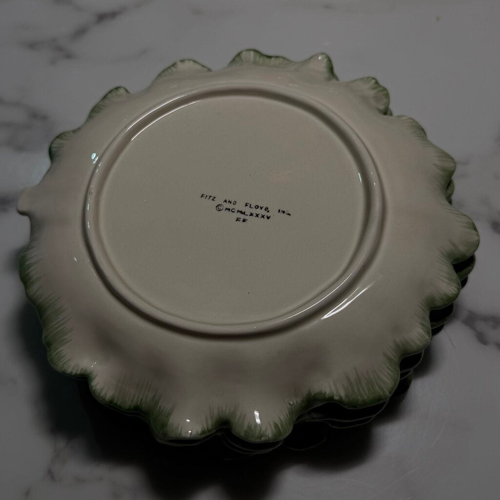 FITZ & FLOYD PORCELAIN CABBAGE LEAF APPETIZER PLATE SET OF 4