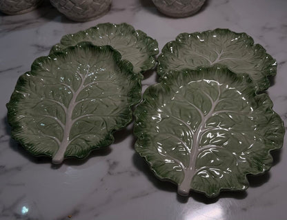 FITZ & FLOYD PORCELAIN CABBAGE LEAF APPETIZER PLATE SET OF 4