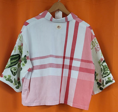 MENDED WING - Cool as A Cucumber Tablecloth shirt - Women's Crop - SIZE 2X