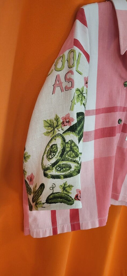 MENDED WING - Cool as A Cucumber Tablecloth shirt - Women's Crop - SIZE 2X