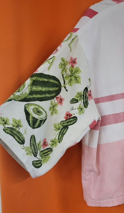 MENDED WING - Cool as A Cucumber Tablecloth shirt - Women's Crop - SIZE 2X