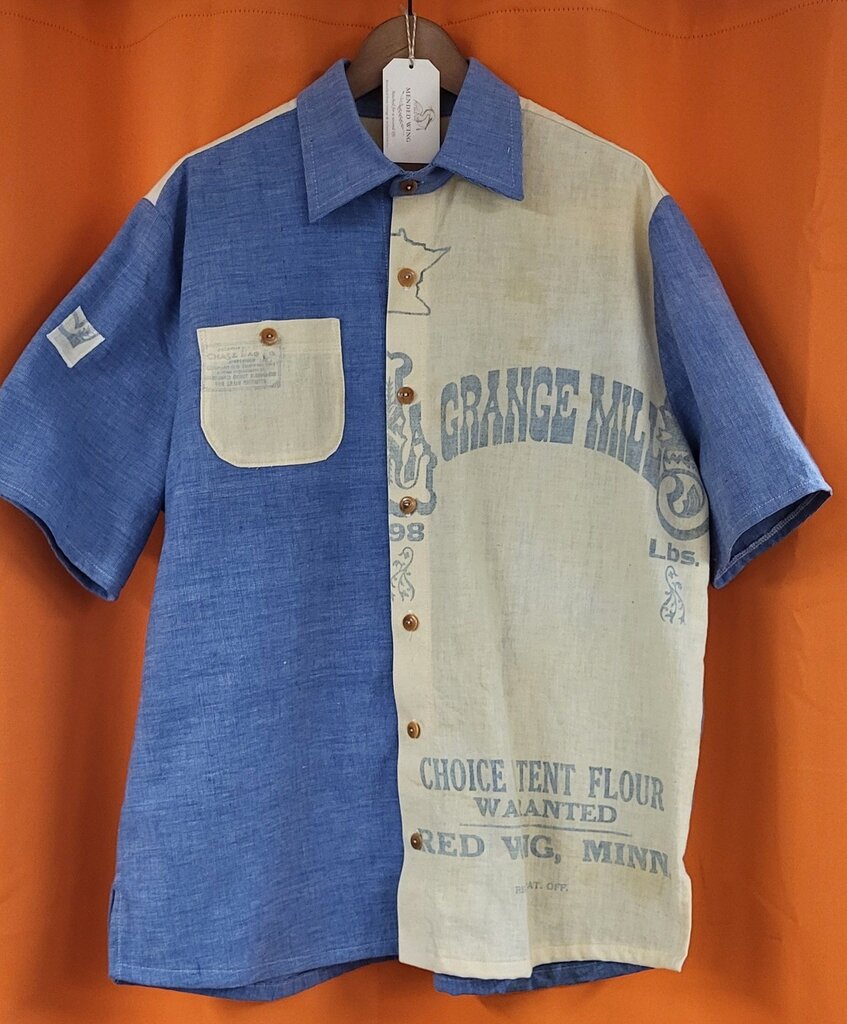 MENDED WING - Blue La Grange Mill Grain Sack shirt - Men's - SIZE L