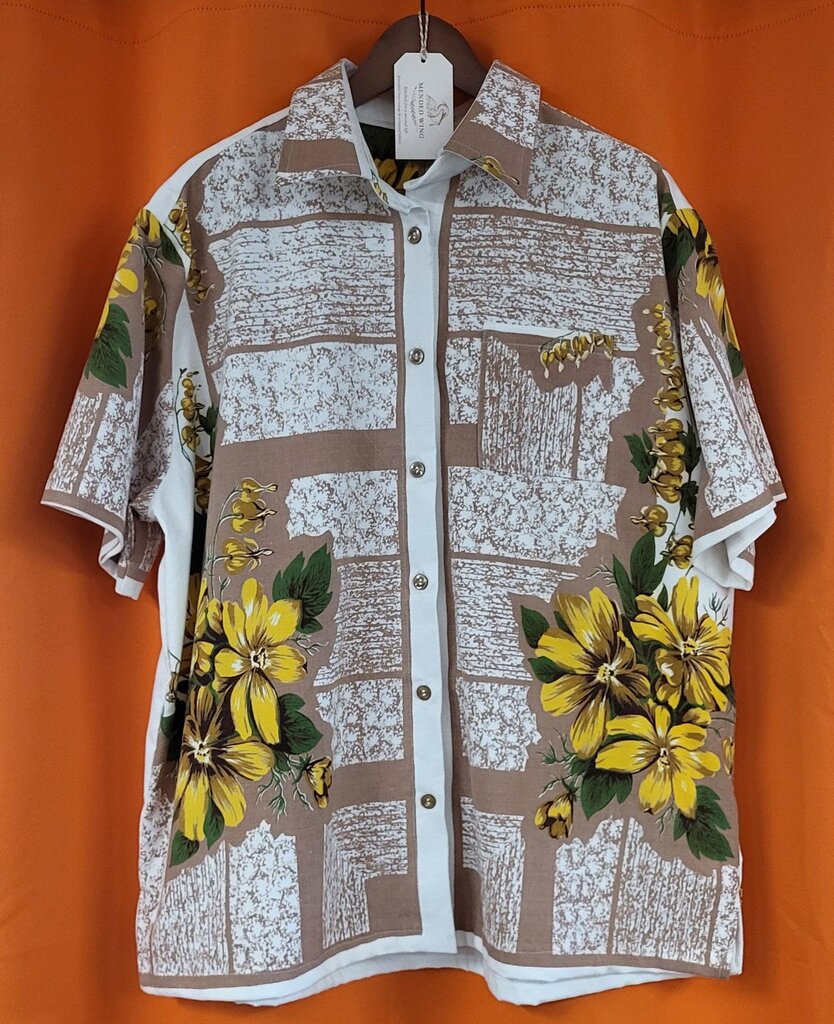 MENDED WING - Brown Yellow Floral Tablecloth Shirt - Men's - SIZE XL